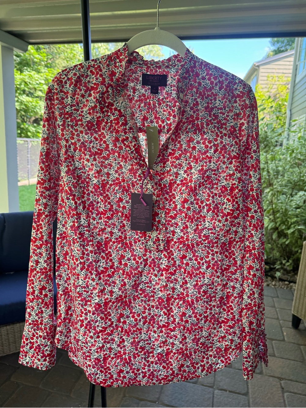 🇬🇧 J Crew Liberty of London Wiltshire Berry Red Tana Lawn Tunic Ruffle Sz 4 NWT
